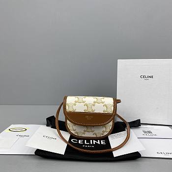 Ceiline Mini Besace In Triomphe Canvas And Calfskinwhite Size 15x11x4 cm