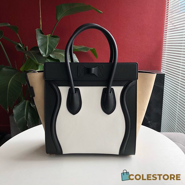 Ceiline Micro Luggage Handbag In White/Light TaupeCalfskin Size: 20x20x10cm - 1