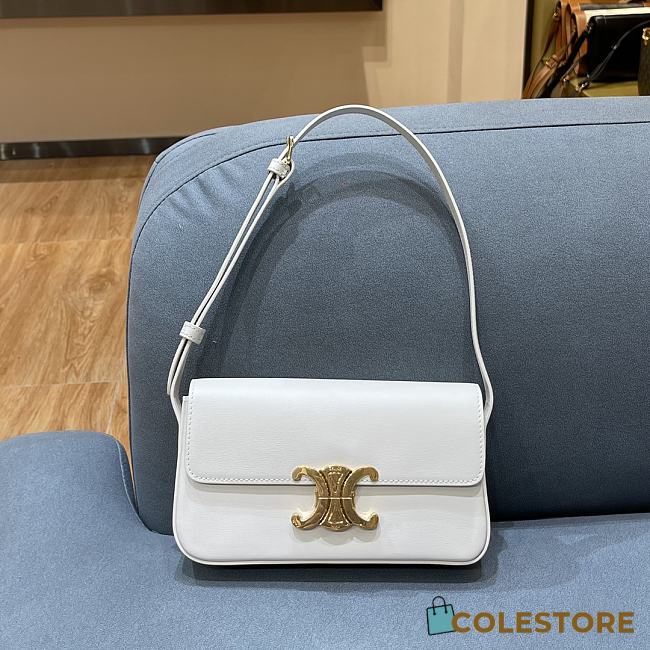 Ceiline Triomphe Shoulder Bag In White Calfskin Size 20×10×4cm - 1
