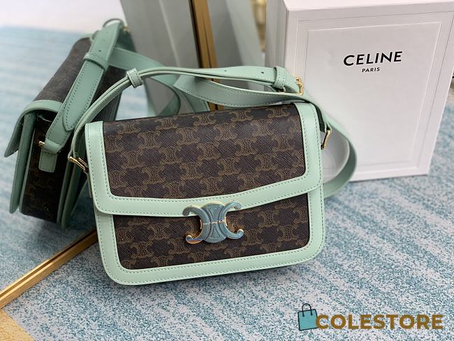 Ceiline Medium Triomphe Bag In Textile With Triomphe Embroidery And Calfskin Blue Size 22.5x16.5x7.5cm - 1