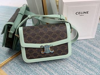 Ceiline Medium Triomphe Bag In Textile With Triomphe Embroidery And Calfskin Blue Size 22.5x16.5x7.5cm