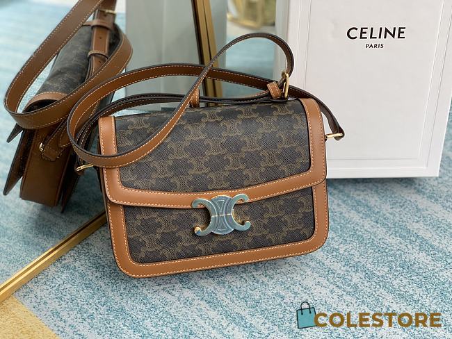 Ceiline Teen Triomphe Bag In Triomphe Canvas And Calfskintan Size 22.5x16.5x7.5cm - 1