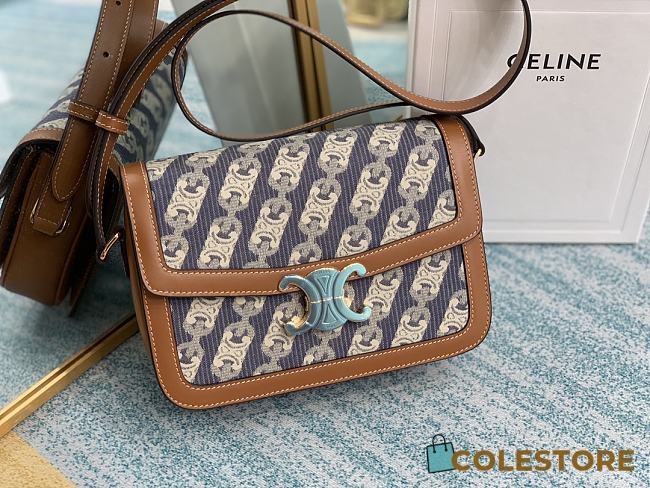 Ceiline Medium Triomphe Bag In Chaine Triomphe Jacquard And Natural Calfskin Size 22.5x16.5x7.5cm - 1