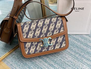 Ceiline Medium Triomphe Bag In Chaine Triomphe Jacquard And Natural Calfskin Size 22.5x16.5x7.5cm