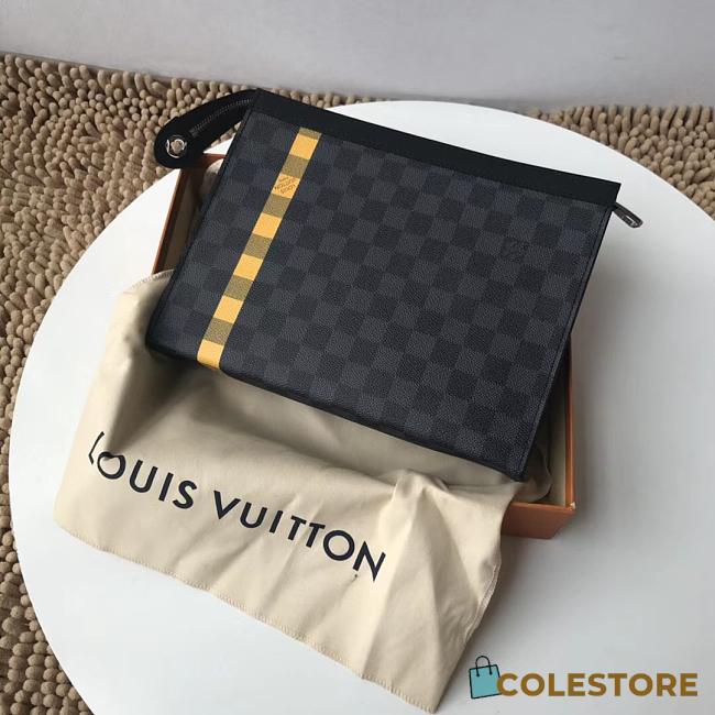 Louis Vuitton Pochette Monogram Black Grid Yellow N60107 Size 27×21×3cm - 1