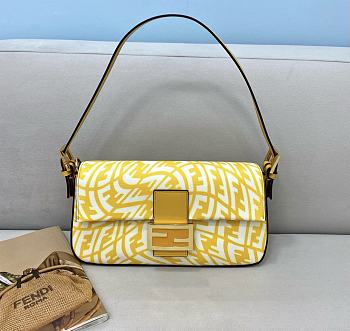 Fendi Baguette 1997 Yellow Glazed Canvas Shoulder Bag 8BR792 Size: 27x4x13cm