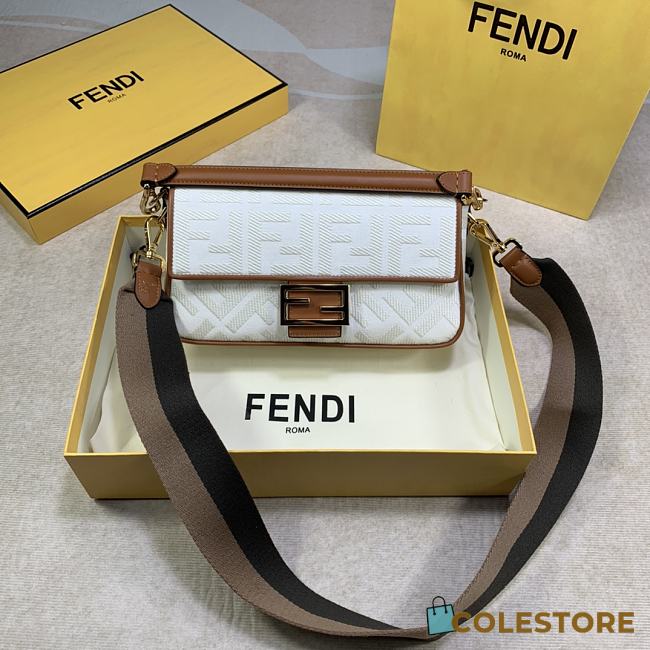 Fendi Baguette 1997 White Canvas FF Bag 8BR60 Size: 27x4x13cm - 1