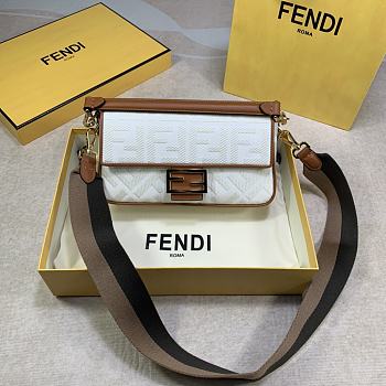 Fendi Baguette 1997 White Canvas FF Bag 8BR60 Size: 27x4x13cm