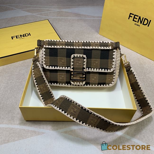 Fendi Baguette Brown Fabric Bag 8BR60 Size 26x15x6cm - 1