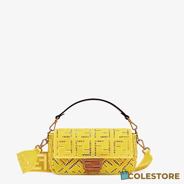 Fendi Baguette Yellow Canvas Embroidery 8BR60 Size 26x15cm - 1