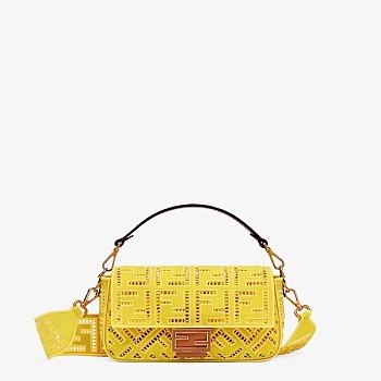 Fendi Baguette Yellow Canvas Embroidery 8BR60 Size 26x15cm