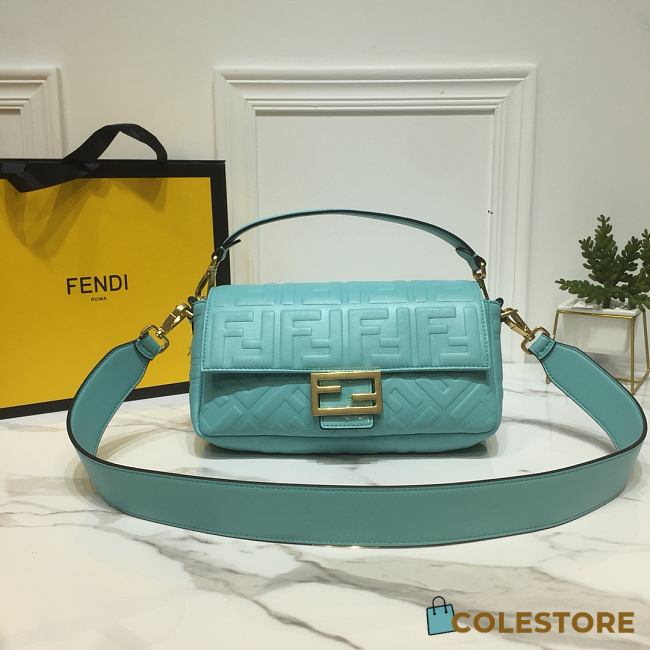 Fendi Baguette Blue Leather 8BS600 Size 26x15x6cm - 1