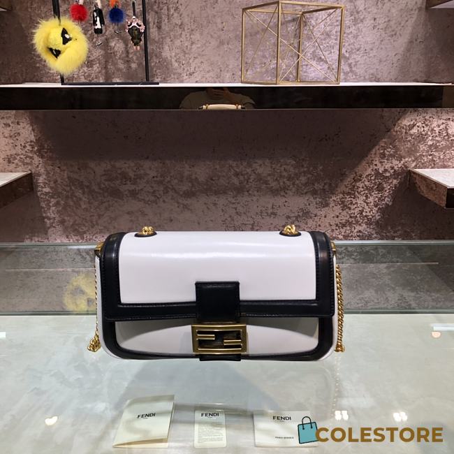 Fendi Baguette Chain Black And White Nappa Leather Bag 8BR78 Size 19×5×10   - 1