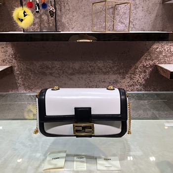 Fendi Baguette Chain Black And White Nappa Leather Bag 8BR78 Size 19×5×10  