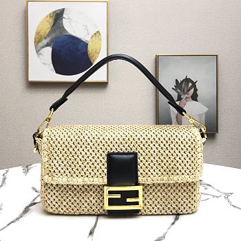 Fendi Baguette Large Natural Straw Bag 8BR77 Size 26x15x6cm