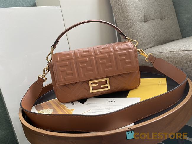 Fendi Baguette Brown Leather Bag Size 26x15x6cm - 1