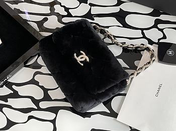 Black Chanel Shearling Lambskin Double Sides Flap Bag