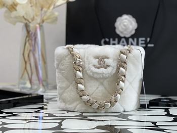 Chanel Shearling Lambskin Bucket Bag In White AS2257 Size 16x18x12cm