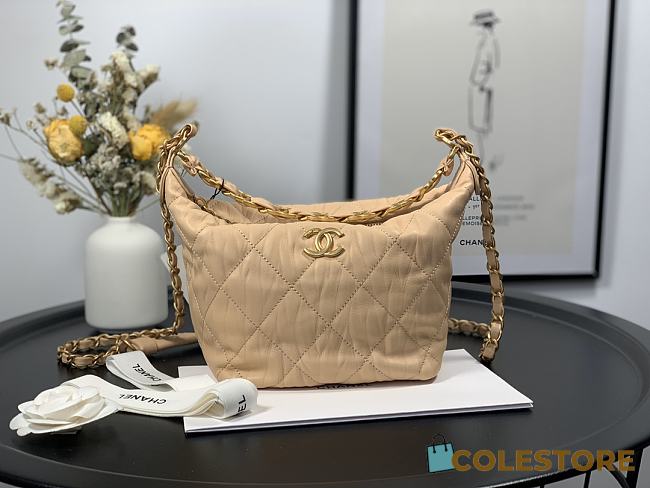 Chanel Gabrielle Small Hobo Metallic Crumpled Lambskin Bag In Light Brown A91810 - 1