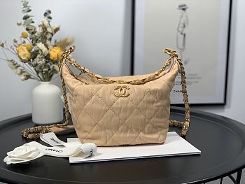Chanel Gabrielle Small Hobo Metallic Crumpled Lambskin Bag In Light Brown A91810