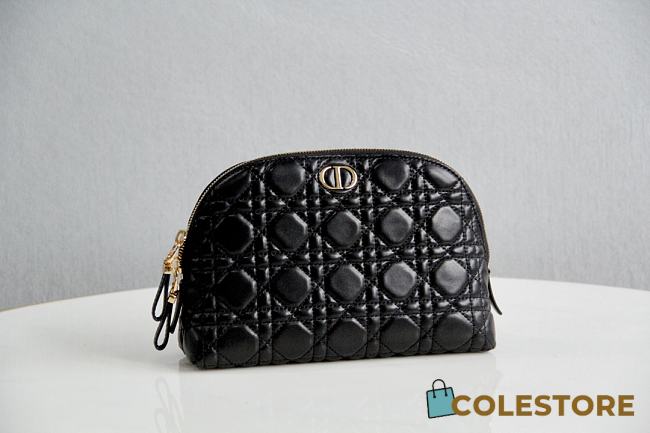 Dior Caro Beauty Pouch Black Cannage Lambskin S5047 Size 23x15.5x7.5cm - 1