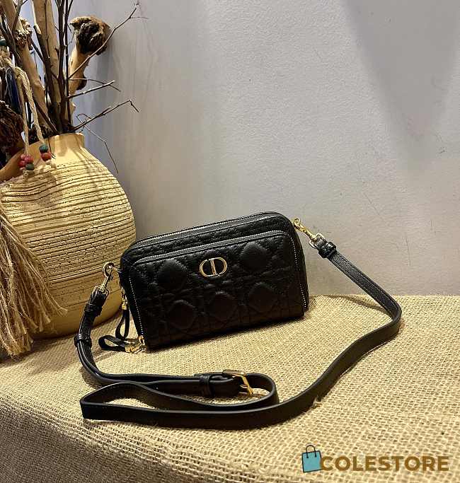 Dior Caro Double Pounch Black Cannage Lambskin S5047 Size 19x10.5x5cm  - 1