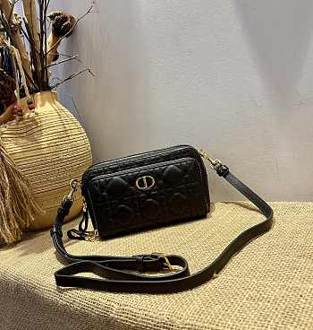Dior Caro Double Pounch Black Cannage Lambskin S5047 Size 19x10.5x5cm 