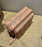 Dior Caro Double Pounch Pink Cannage Lambskin S5047 Size 19x10.5x5cm  - 3