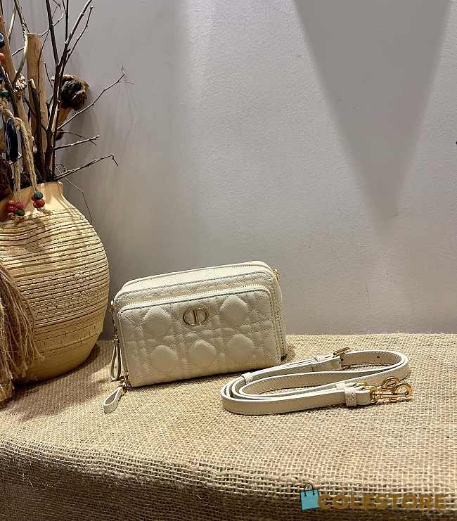 Dior Caro Double Pounch White Cannage Lambskin S5047 Size 19x10.5x5cm  - 1