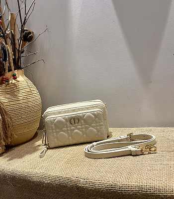 Dior Caro Double Pounch White Cannage Lambskin S5047 Size 19x10.5x5cm 