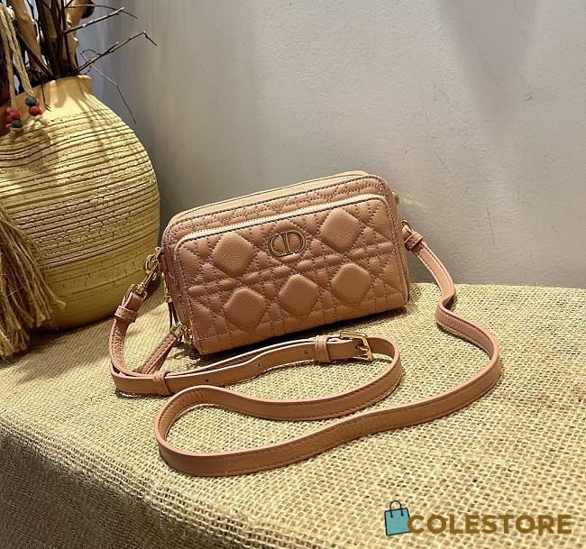 Dior Caro Double Pounch Pink Cannage Lambskin S5047 Size 19x10.5x5cm  - 1