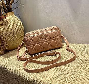 Dior Caro Double Pounch Pink Cannage Lambskin S5047 Size 19x10.5x5cm 