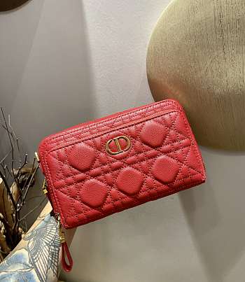 Dior Caro Double Pounch Red Cannage Lambskin S5047 Size 19x10.5x5cm 