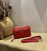 Dior Caro Double Pounch Red Cannage Lambskin S5047 Size 19x10.5x5cm  - 4