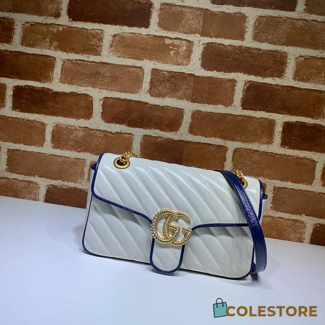 Gucci GG Marmont Small Shoulder Bag In White and Blue 443497 Size 26x15x7cm - 1