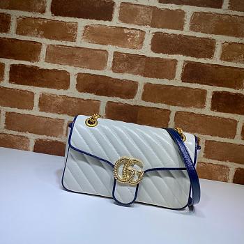 Gucci GG Marmont Small Shoulder Bag In White and Blue 443497 Size 26x15x7cm