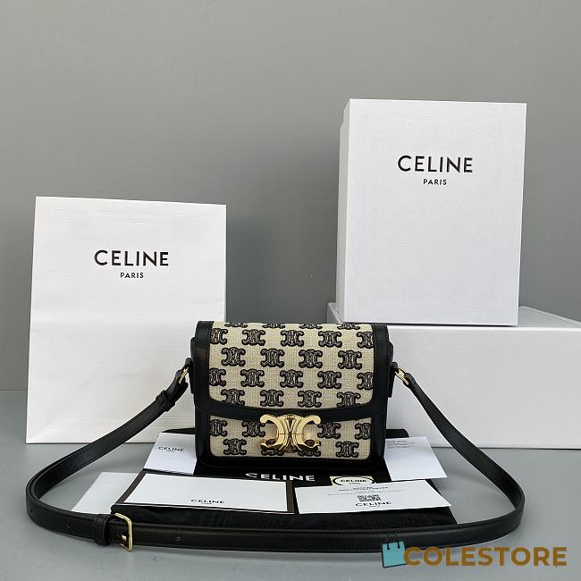 Ceiline Medium Triomphe Bag In Textile With Triomphe Embroidery And Calfskin Black 191242 - 1