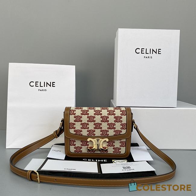 Ceiline Medium Triomphe Bag In Textile With Triomphe Embroidery And Calfskin Vintage Pink 188882 - 1