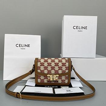 Ceiline Medium Triomphe Bag In Textile With Triomphe Embroidery And Calfskin Vintage Pink 188882