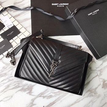 YSL Sheepskin Matelasse Chervon Medium College Bag Silver Chain 392737 Size 24x17x7Cm