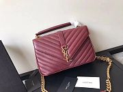YSL Sheepskin Matelasse Chervon Medium College Bag Wine 392737 Size 24x17x7Cm - 1