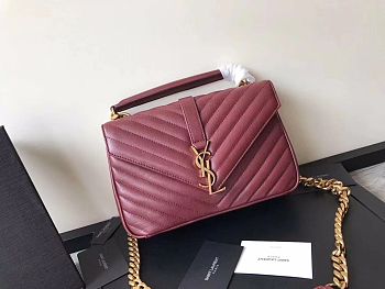 YSL Sheepskin Matelasse Chervon Medium College Bag Wine 392737 Size 24x17x7Cm
