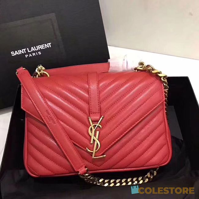 YSL Sheepskin Matelasse Chervon Medium College Bag Red 392737 Size 24x17x7Cm - 1