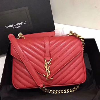 YSL Sheepskin Matelasse Chervon Medium College Bag Red 392737 Size 24x17x7Cm