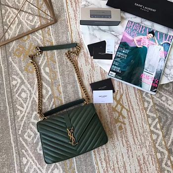 YSL Sheepskin Matelasse Chervon Medium College Bag Green 392737 Size 24x17x7Cm