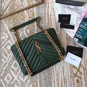 YSL Sheepskin Matelasse Chervon Medium College Bag Green 392737 Size 24x17x7Cm - 6
