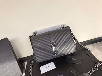YSL Sheepskin Matelasse Chervon Medium College Bag Grey 392737 Size 24x17x7Cm
