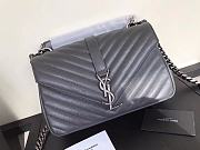 YSL Sheepskin Matelasse Chervon Medium College Bag Grey 392737 Size 24x17x7Cm - 2
