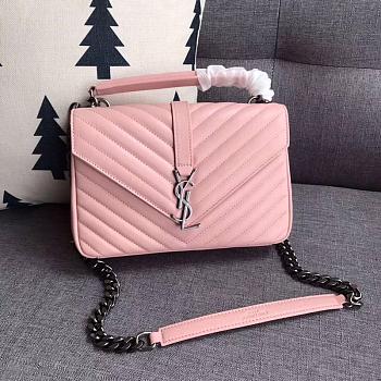 YSL Sheepskin Matelasse Chervon Medium College Bag Pink 392737 Size 24x17x7Cm