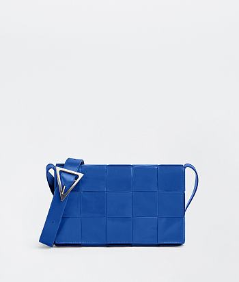 Bottega Veneta Cassette Intreccio Leather Cross-Body Bag Cobalt Blue 666870 Size 23x15x5cm